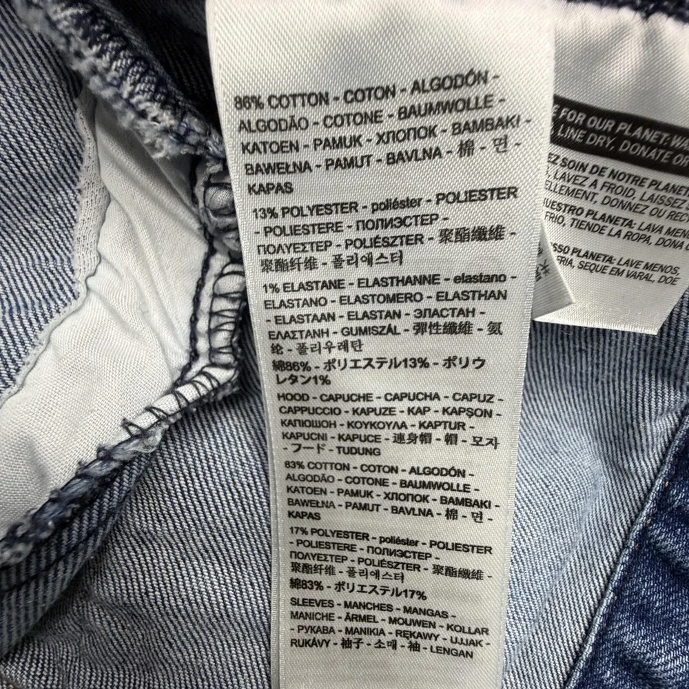 Levi's‎ Jacket Youth Large Blue Denim Hooded Varsity Trucker Sweatshirt Sleeves